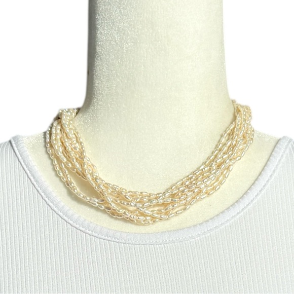 Vintage 1950s 10 Strand Seed Pearl Necklace Mid Century Elegant Collar
